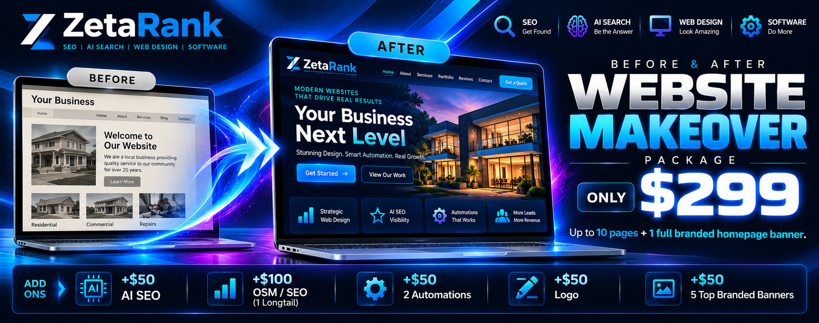 Website remodel with ZetaRank: before and after, AI search ready